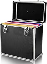 12 Inch Vinyl Record Storage Case Holds 50 LP Albums Lockable Black | Portable Album Collection Case foam padded interior dual latches ergonomic handle protects contents for DJ travel