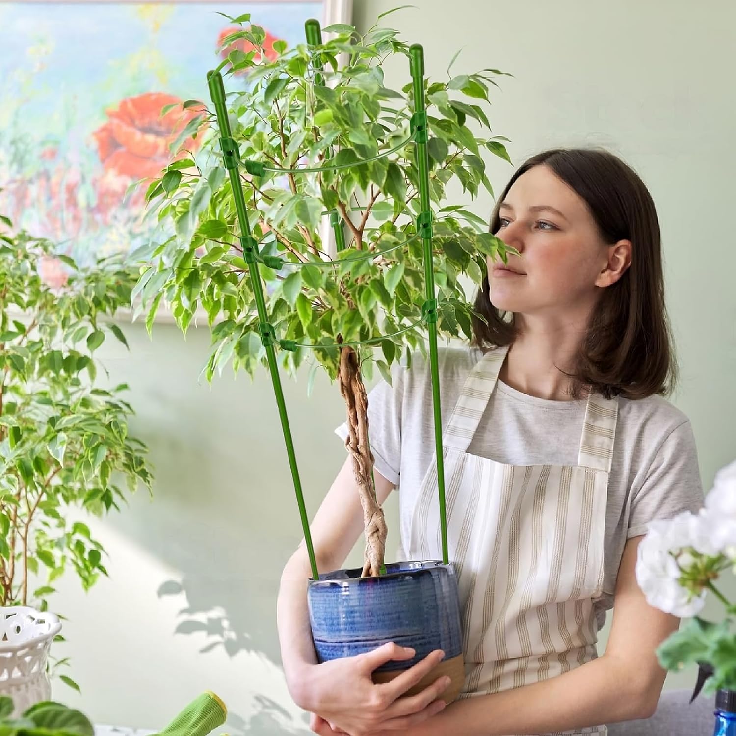 Legigo 6 Pack 36 Inch Plant Support Cages Tomato Cage for Garden- Plant Cages Adjustable Rings, Tomato Plant Support Stakes Trellis for Pots, Peppers, Cucumbers and Flowers with 10 Plant Clips