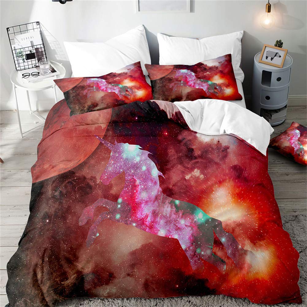 Housse de couette 140x200 licorne microfibre sans repassage pour lit enfant