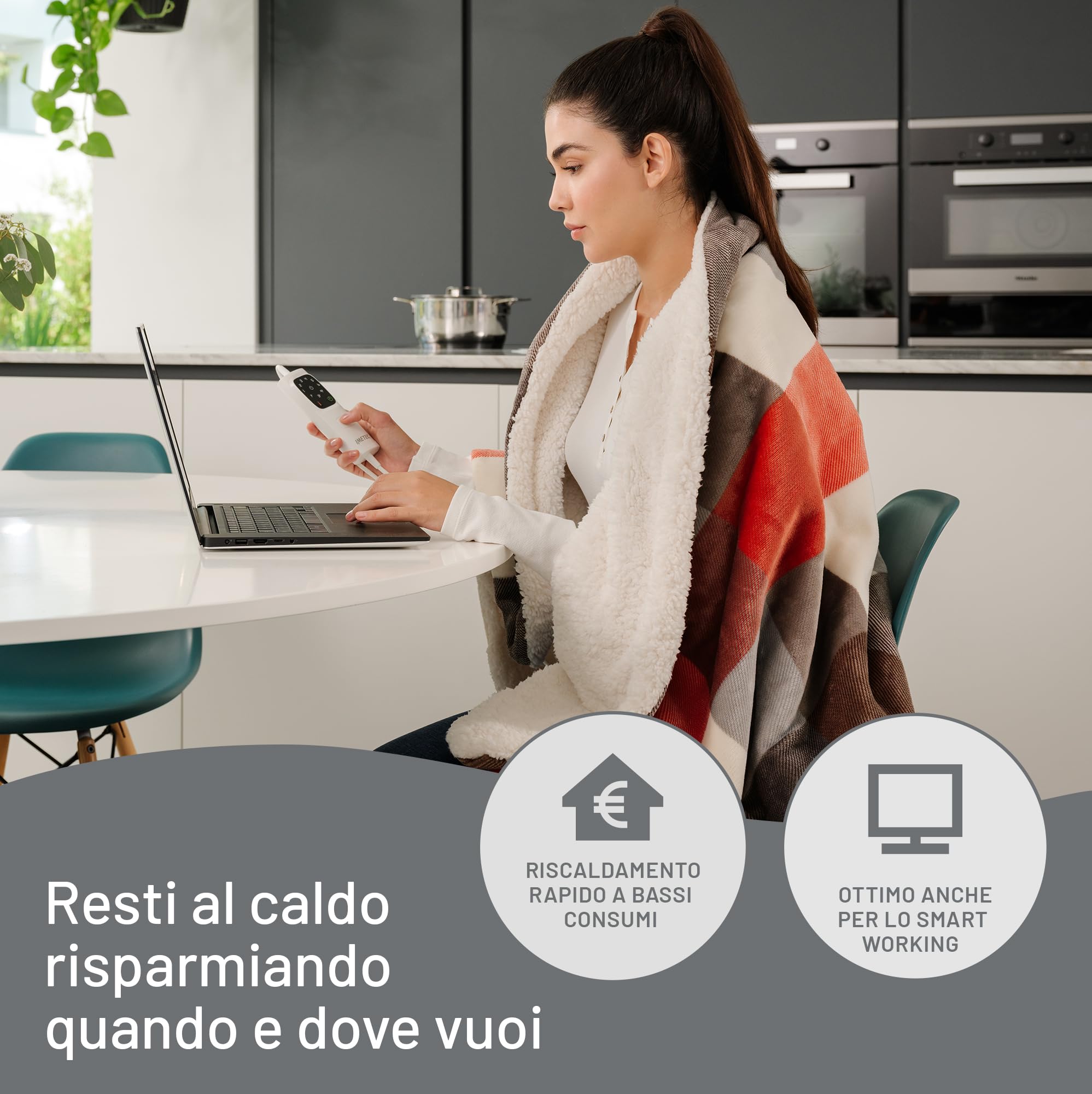 Imetec CaldoPlaid Tartan Festival, Plaid riscaldabile, Morbida coperta elettrica 160x120 cm, Basso consumo, Tecnologia adapto, Dispositivo di sicurezza, Rapido riscaldamento, 6 temperature, Lavabile