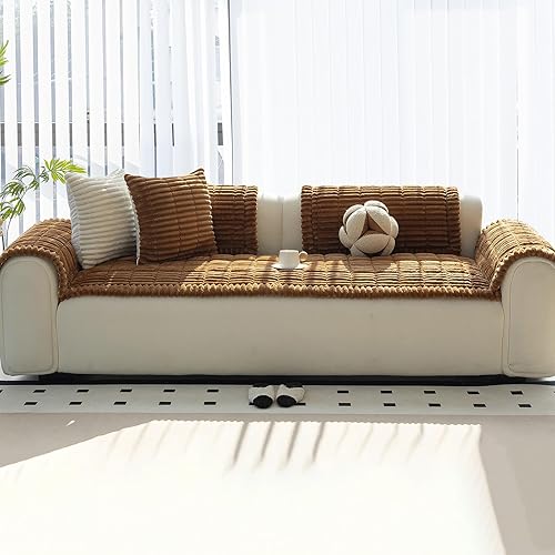 Miniatura 7 de Funda para sofá, fundas de sofá para perros, lavables, antideslizantes, a rayas, para sofá seccional, protector de muebles para forma de L (marrón