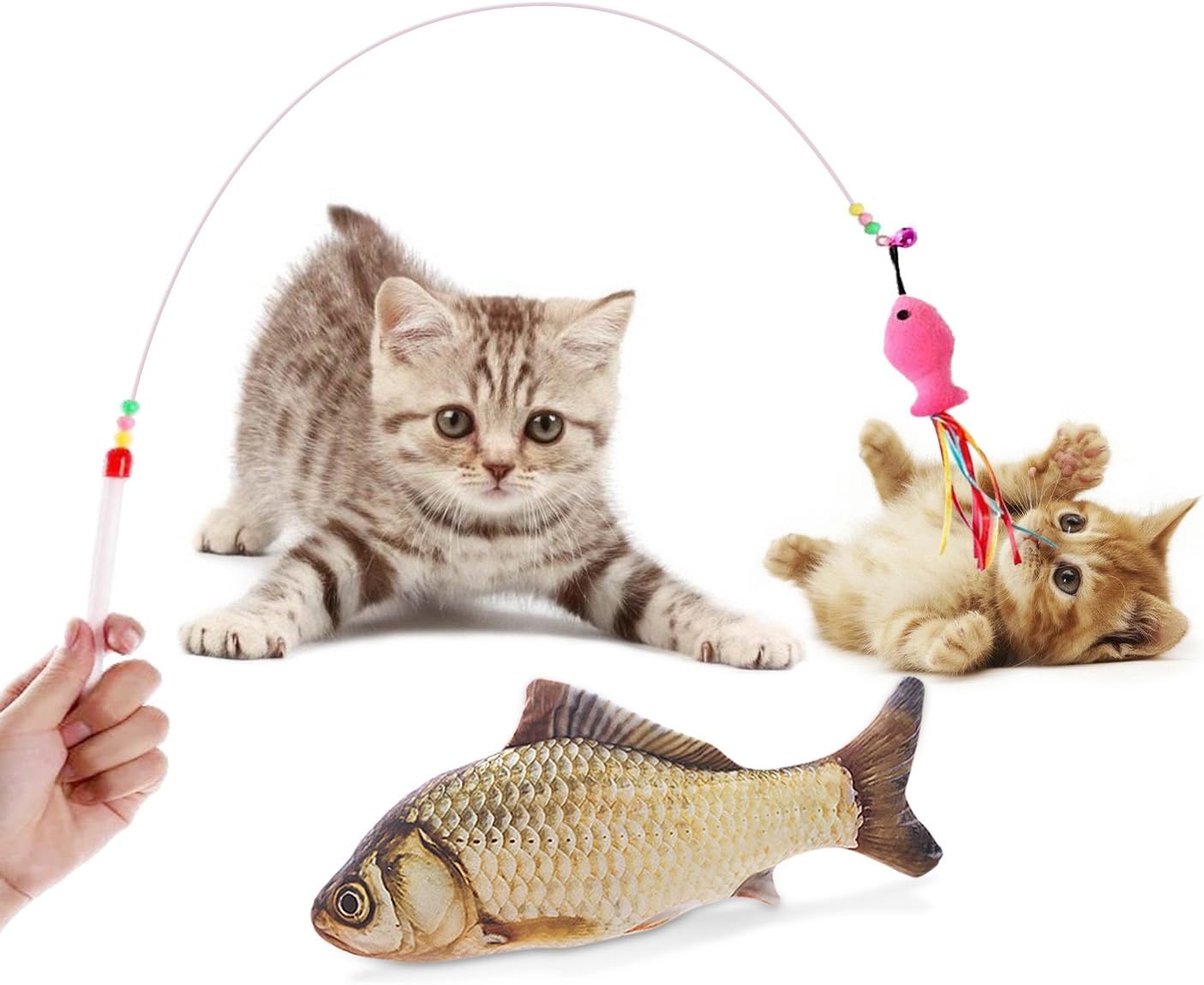 Catnip Toys Felicey Pet Wand Teaser Wire Chaser with Catnip Fish Play Bell Gifts for Cat Training