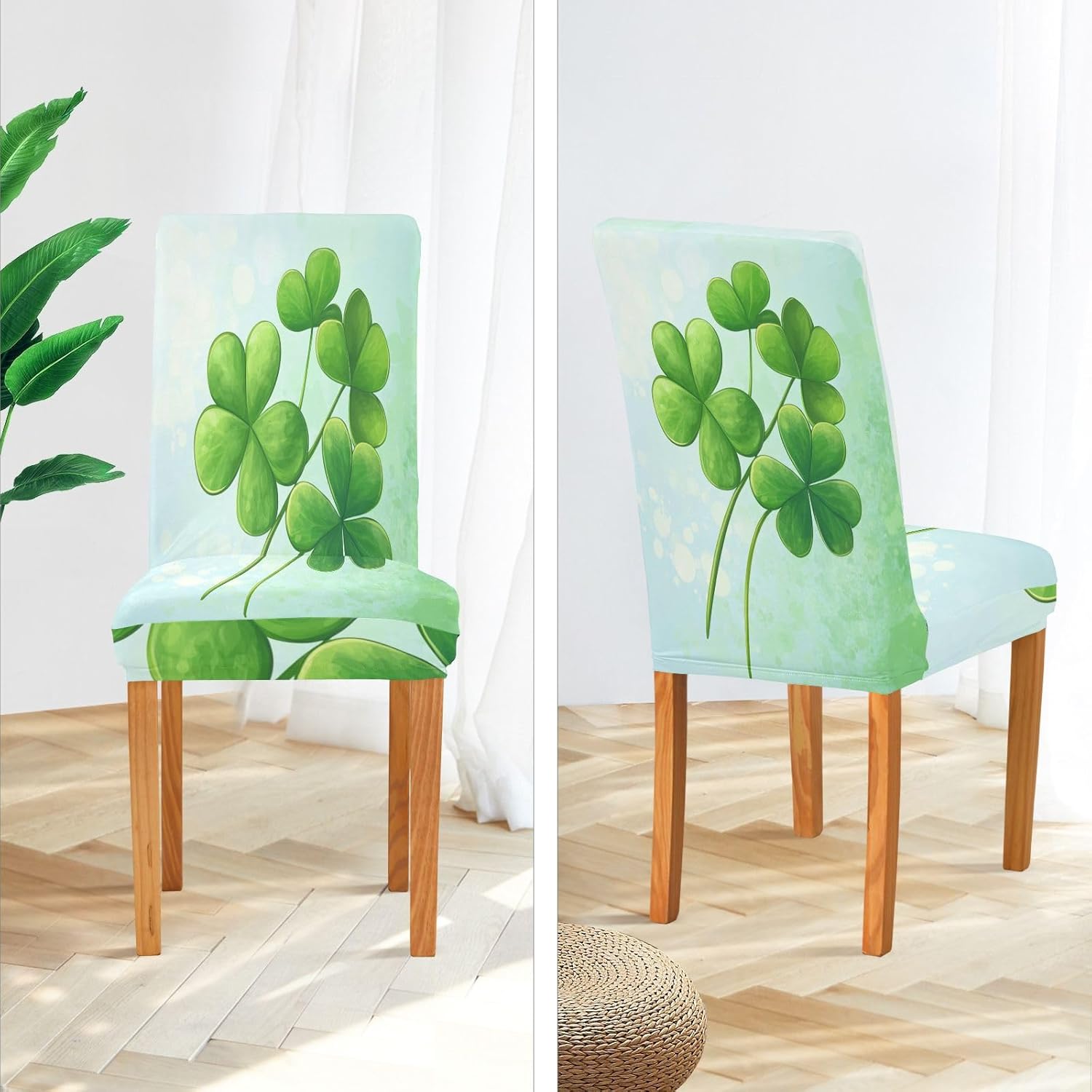 ALAZA Chair Covers for Dining Room, St. Patrick's Day Green Clover Leaves Stretch Chair Cover Sets Chair Protector Removable Washable for Ktichen Restaurant Hotel