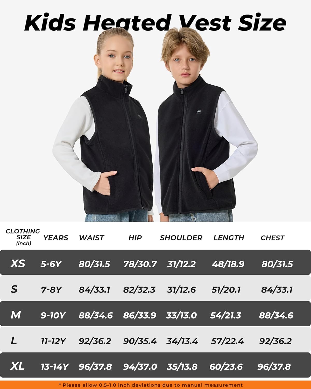 Glaais Kids Heated Vest with 7.4V 12000mAh Battery Pack Included, Boys Girls Lightweight Electric Fleece Heated Vests