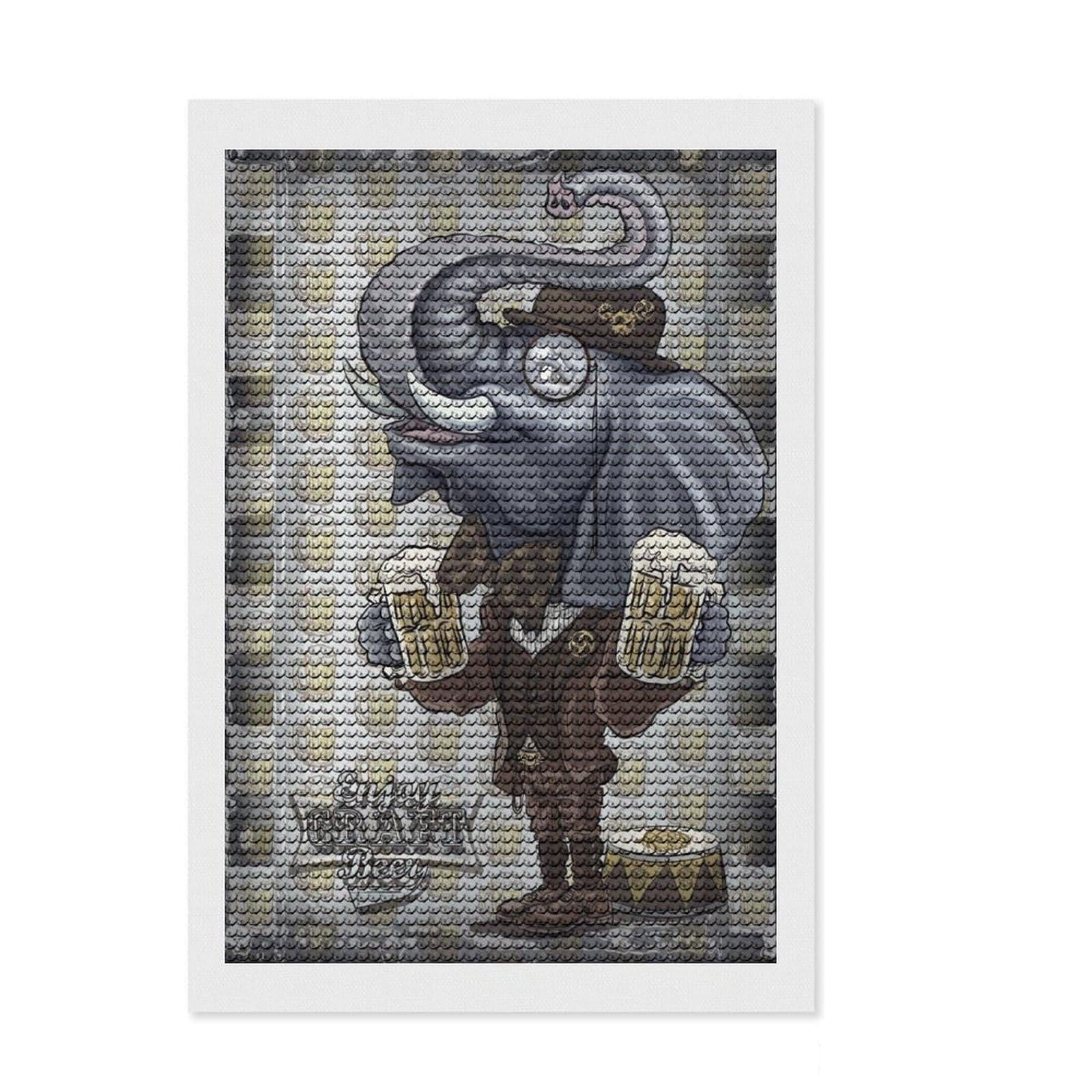 Junmoney Elephant Enjoy Craft Beer Diamond Art Canvas 8"x12", Satisfying Creative Project, Sparkling Round Gems, Stress Relief Craft, Office Decor