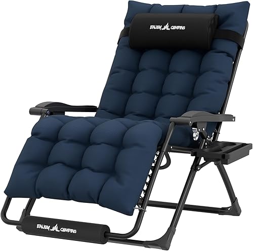 UDPATIO Silla reclinable extragrande de gravedad cero de 33 pulgadas, XXL con cojín, reclinable plegable ajustable para exteriores con soporte para