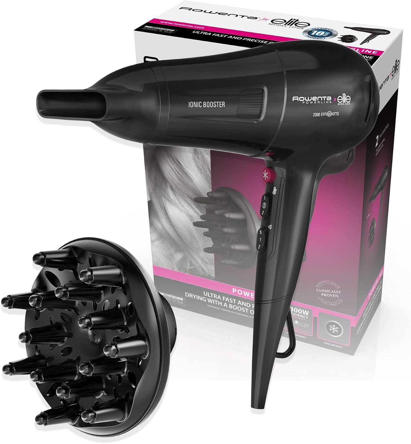 Rowenta Powerline CV5912 - Secador de pelo con tecnología Ionic Booster,  ahorro de energía, golpe de aire frío, secador de pelo iónico, 6 ajustes de  velocidad/temperatura, protección térmica : Amazon.es: Belleza