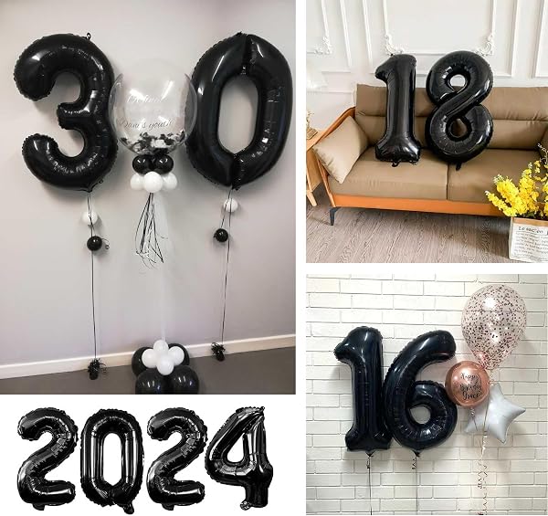 ブラック 誕生日 数字 バルーン ナンバー バルーン 3 ハッピーバースデー バルーン 3歳 誕生日 数字 バルーン 32インチ 約80cm アルミ風船 結婚式 記念日 お祝い - 3