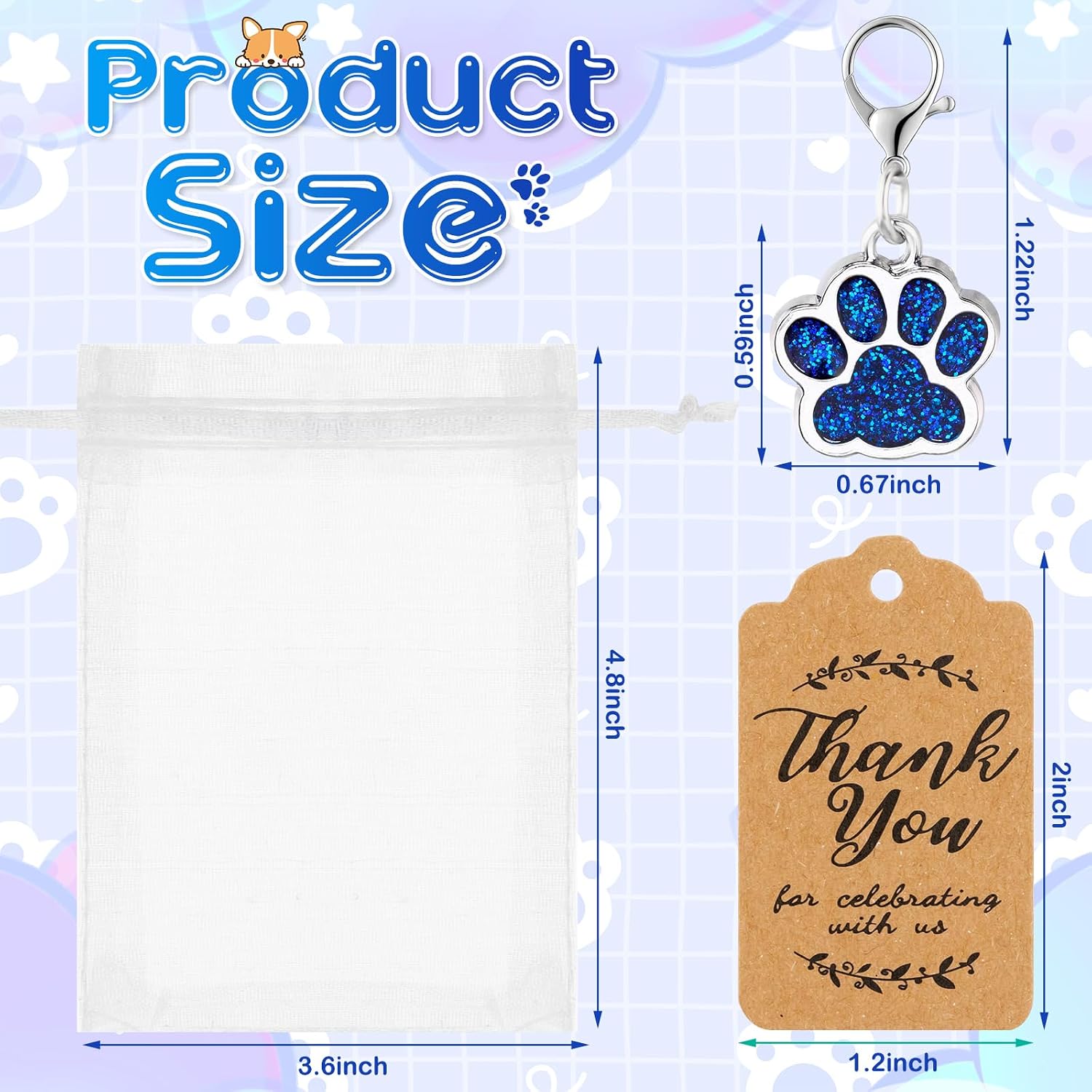 Ecation 74 Pcs Dog Paw Print Keychain Bulk Dog Party Favors, Blue