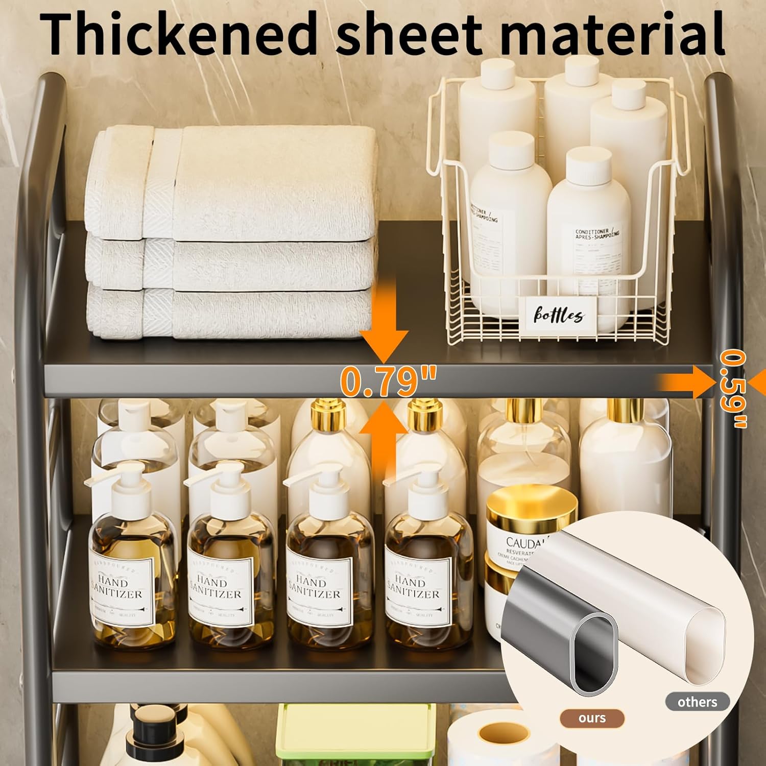 Over The Toilet Storage, Enhanced Oval Tube Bathroom Shelf Organizer, Freestanding Toilet Storage Cabinet with Suction Cups for Fastening, 3-Tires Over The Toilet Rack (Grey)