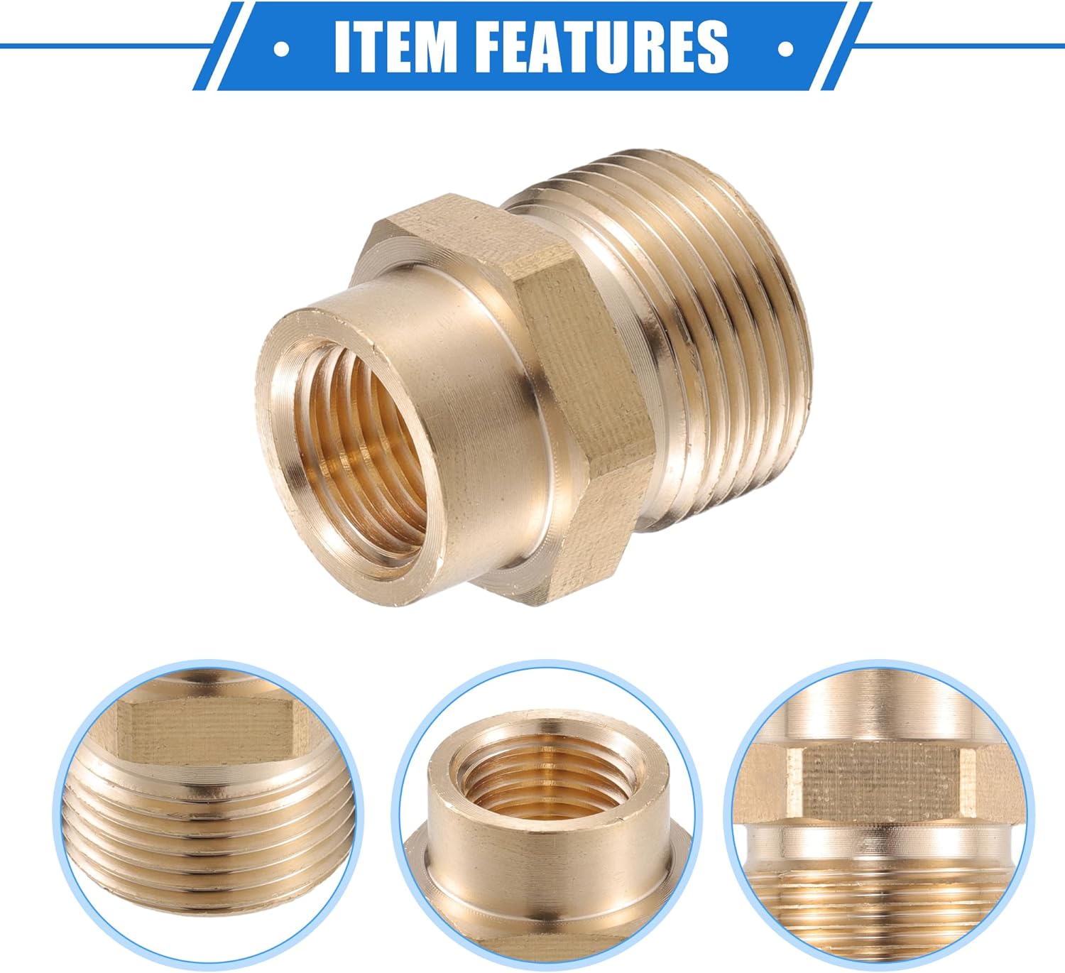 Pressure Washer Connector, M14x1.5 to 14mm M22x1.5 Male and Female Adapter Brass Screw Hose Connector Universal for Pressure Washer Quick Connect Brass Copper Tone 1pc