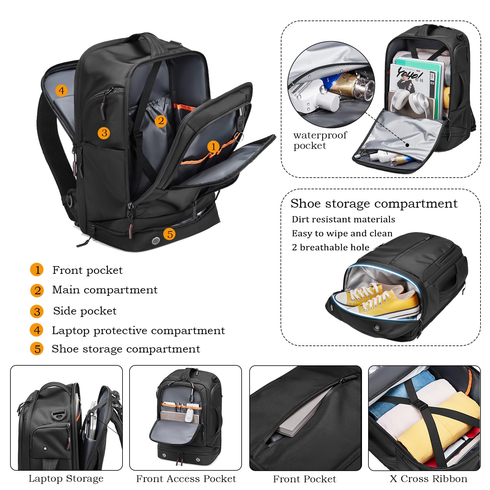Sea choice Sac à Dos de Voyage pour homme et femme Sac à Dos pour Ordinateur Portable 15,6" et iPad 12,9" pour Weekender, Camping, Université, École, Quotidien