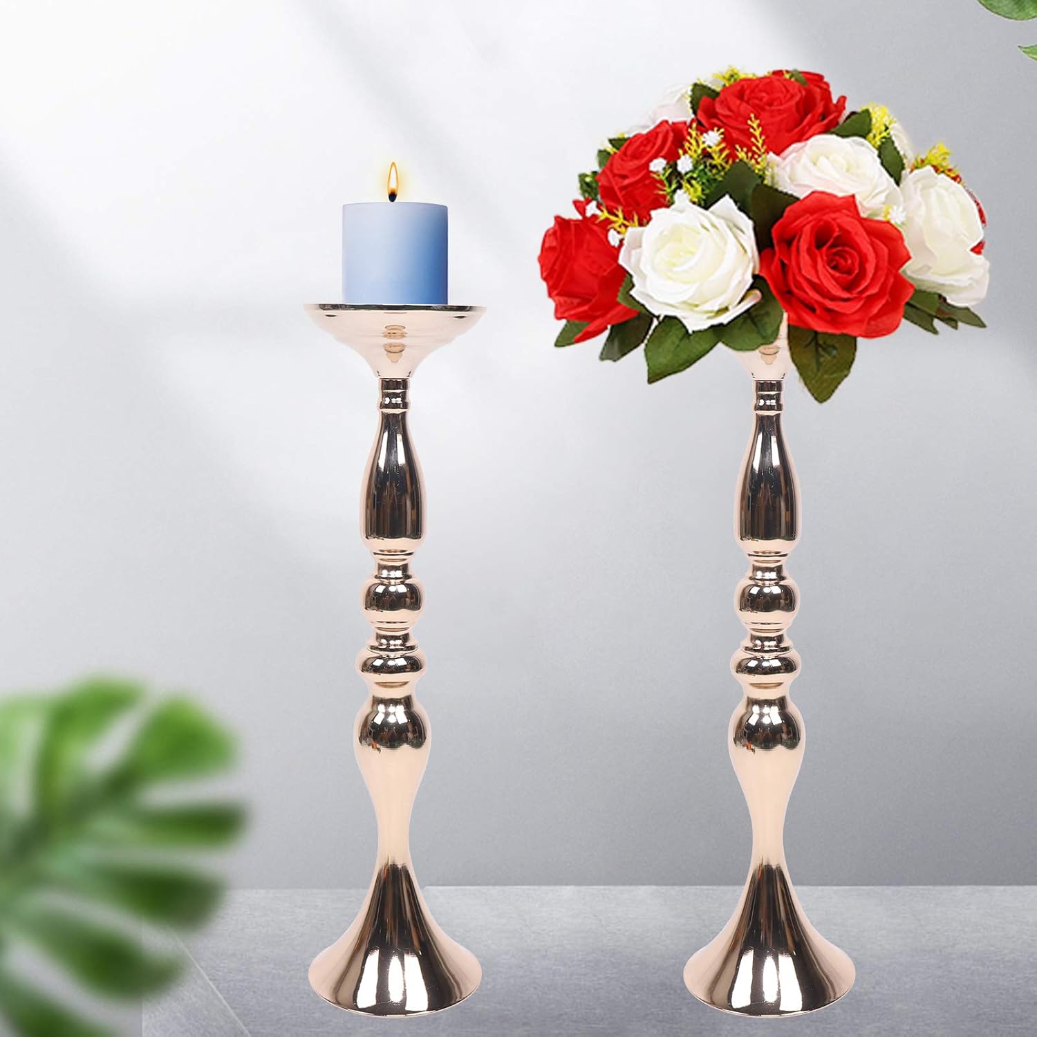 10Pcs Gold Metal Candle Holders 19.5" Tall Stand Flowers Vase Candlestick Flower Arrangement Candelabra Candle Holder Stand Set for Wedding Party Event Restaurant Hotel Decoration