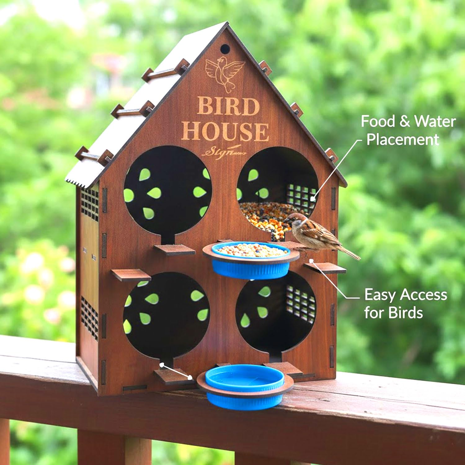 Signamio Upgraded Wooden Bird House with 4 Bird Space Option and Water Feeder - Large Bird Nest for Outdoor Use, Durable Birds Nest Home, Ideal for Birdwatching Enthusiasts 5 Signamio Upgraded Wooden Bird House with 4 Bird Space Option and Water Feeder - Large Bird Nest for Outdoor Use, Durable Birds Nest Home, Ideal for Birdwatching Enthusiasts - Image 5