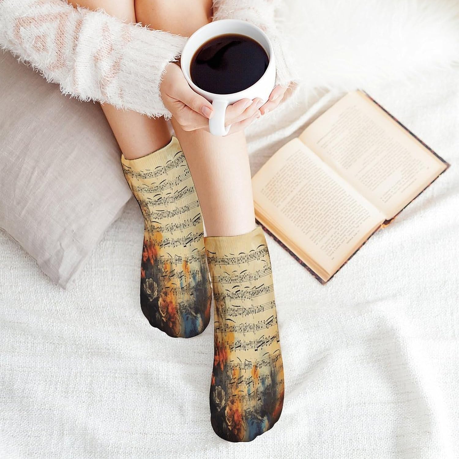 Vintage Music Note Ankle Socks for Men Women 5 Pairs | Comfortable Casual Low Cut Socks, Lightweight No Show Breathable Athletic Socks, Soft Mini Crew Socks for All Seasons
