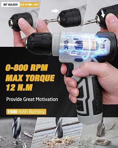 Miniatura 5 de Juego de herramientas de 139 piezas  Kit de herramientas con taladro inalámbrico de 8 V en caja de herramientas, juego de taladros domésticos