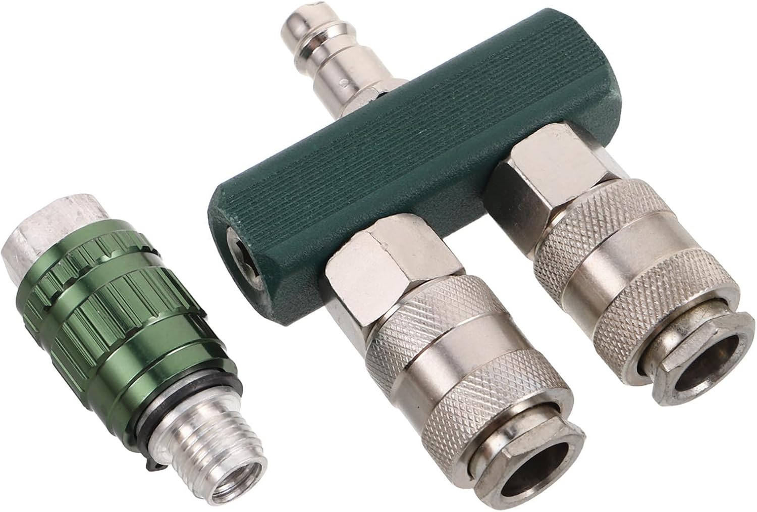 KOMBIUDA 2-way Pneumatic Pipe Fitting Air Hose Quick Connect Splitter with 2 Couplers 1/4 Inch Male Plug Industrial Quick Splitter for Air Hose Attachments