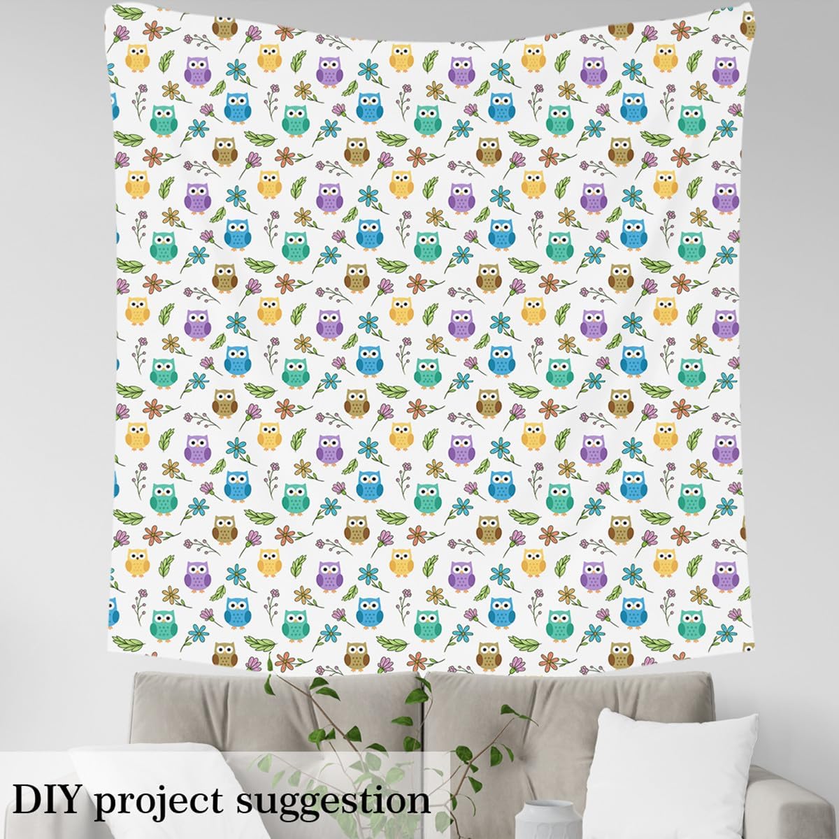 Cartoon Owl Fabric by The Yard Watercolor Flower Plants DIY Sewing Craft Hobby Fabric by The Yard Cute Birds Animal Pattern Decorative Fabric Soft Flannel Polyester No Stretch,2 Yard