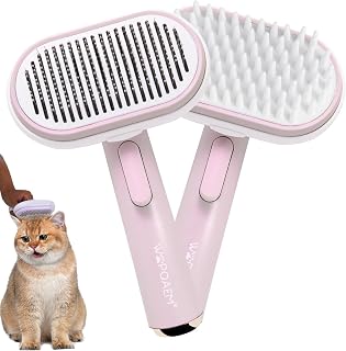 Cat Brush for Shedding Long or Short Haired Cats, Cat Brushes for Indoor Cats, Self Cleaning Slicker Brush for Large Medium Small Dogs, Pets Grooming Tool, Removes Mats, Tangles and Loose Fur - Pink