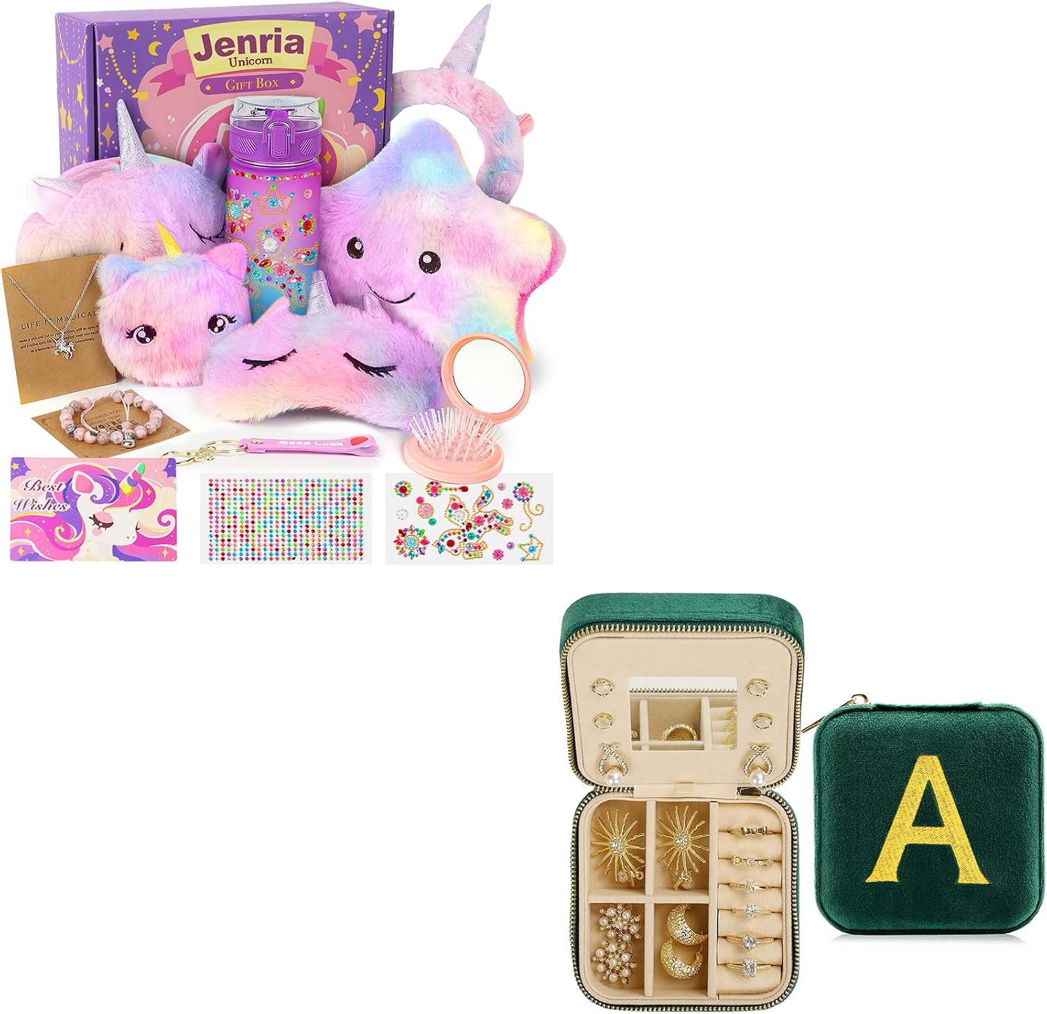 Jenria Unicorn Gifts for Girls & Personalized 24-Letter Travel Jewelry Case