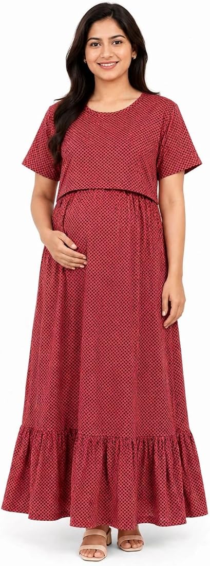 maxi dresses post pregnancy Buy MOMNEST Maternity and Nursing Frill Dress| Pre and Wear for Womens | Trendy Stylish Printed Friendly for Women Size:18 (2Y) WESTFADE Western Plaid Notch this ever free spirit dress