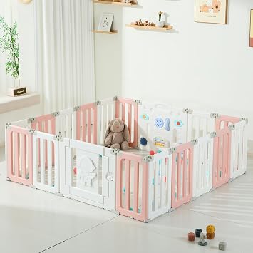 Bestgame Baby Play Pen, Foldable Play Pens for Babies and Toddlers, 22 Panels Extra Large Baby Playpen, Astronauts Portable Fence, Kids Gate Playpen Yard - Pink