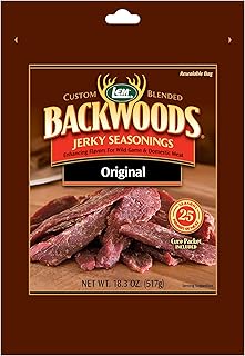 LEM Products Backwoods Original Jerky Seasoning, Ideal for Wild Game and Domestic Meat, Seasons Up to 25 Pounds of Meat, 18.3 Ounce Packet with Pre-Measured Cure Packet Included