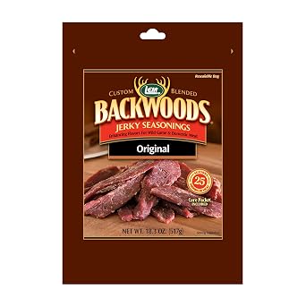 LEM Products Backwoods Original Jerky Seasoning, Ideal for Wild Game and Domestic Meat, Seasons Up to 25 Pounds of Meat, 18.3 Ounce Packet with Pre-Measured Cure Packet Included