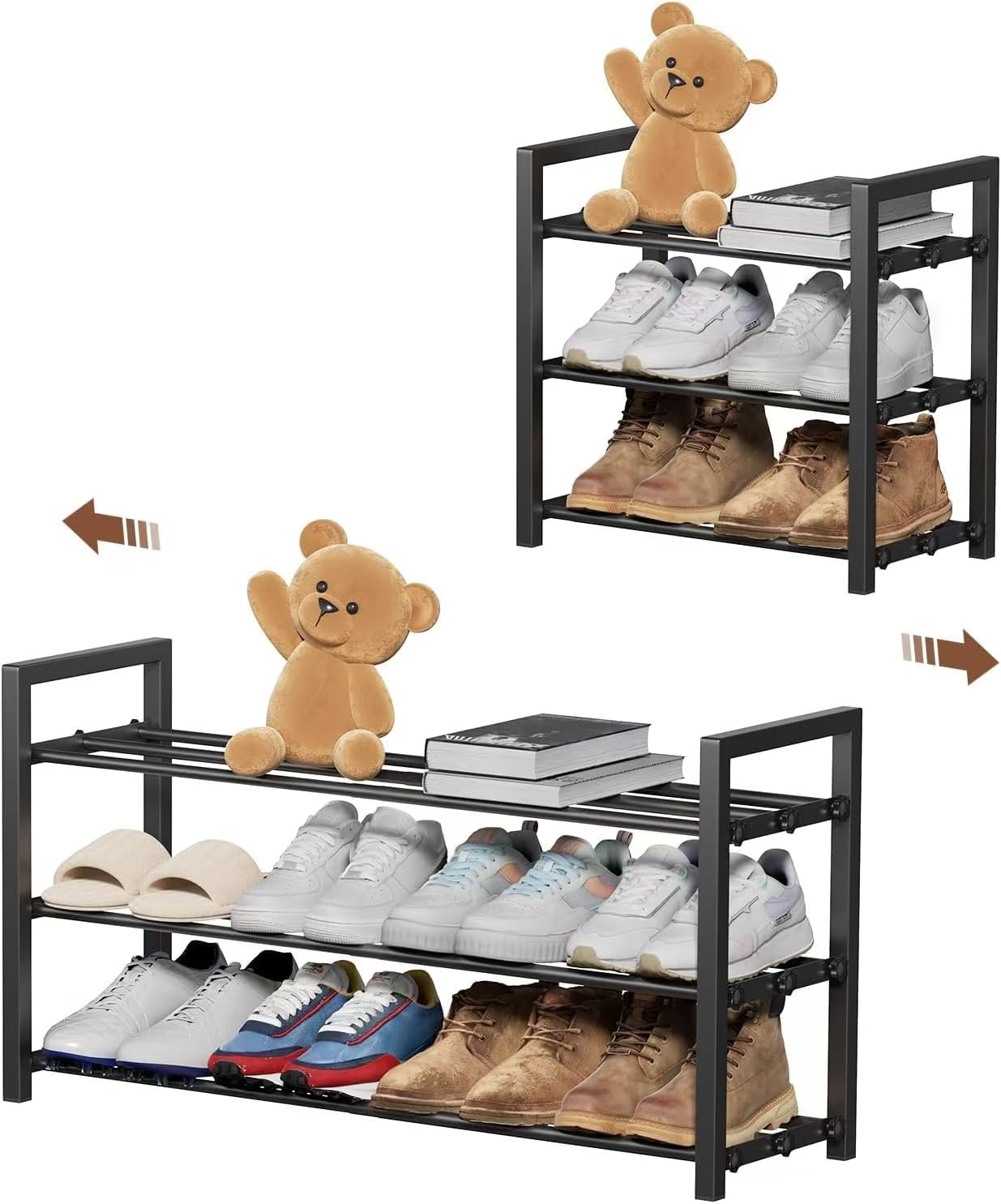 3-Tier Expandable Shoe Rack, Adjustable...