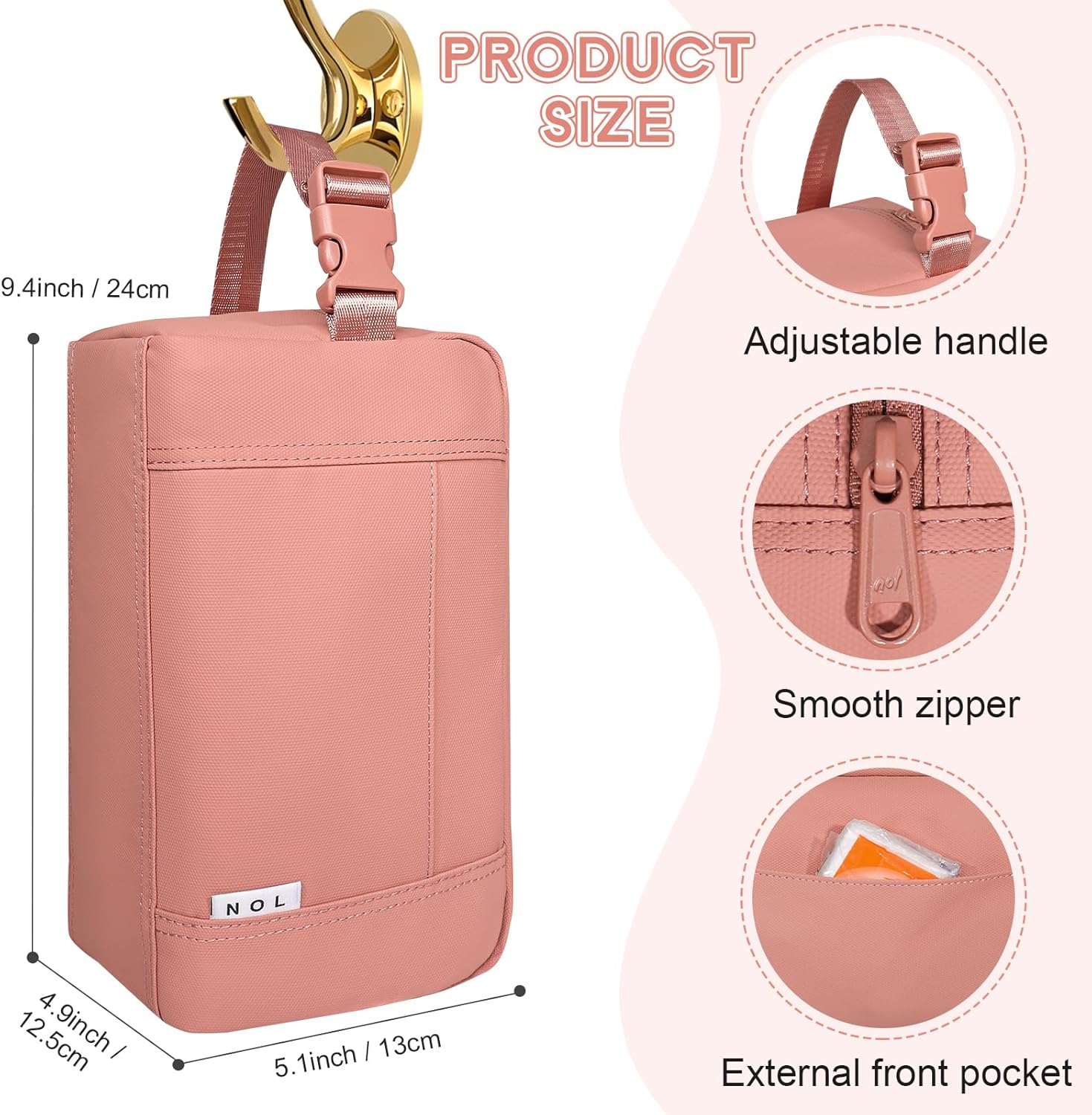 NOL Natural Organic Lifestyle Freezable Snack Bag, Leakproof Cooler Lunch Bag, Reusable, Zip Closure with Buckle Handle Nylon Waterproof Snack Box for Work Travel-Dark pink - Image 2