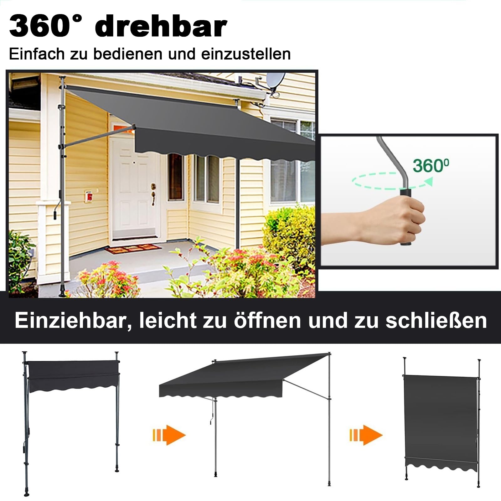 Wysuwany balkon bez wiercenia, ręcznie korbowana żywica UV i regulowana wysokość wodoodporna 300 cm szerokości (czerwona i biała) - idealna ochrona na zewnątrz