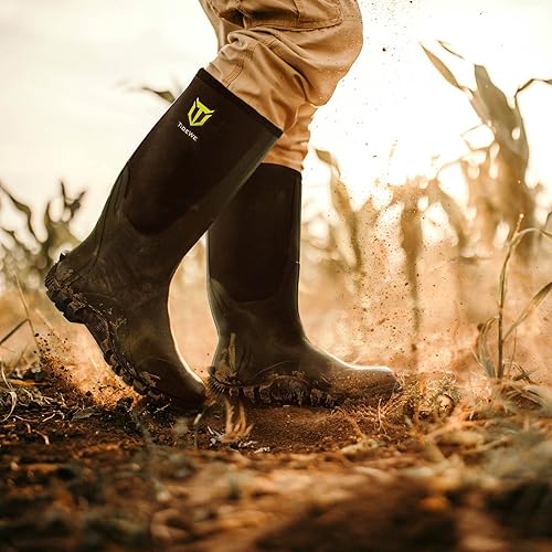 Miniatura 7 de TIDEWE Botas de goma para hombres, multitemporada, botas de lluvia impermeables con vástago de acero, botas de caza de goma duradera de 0.236