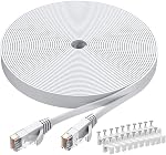 Cat6 Ethernet Cable 50 FT White, BUSOHE Cat-6 Flat RJ45 Computer Internet LAN Network Ethernet Patch Cable Cord - 50 Feet