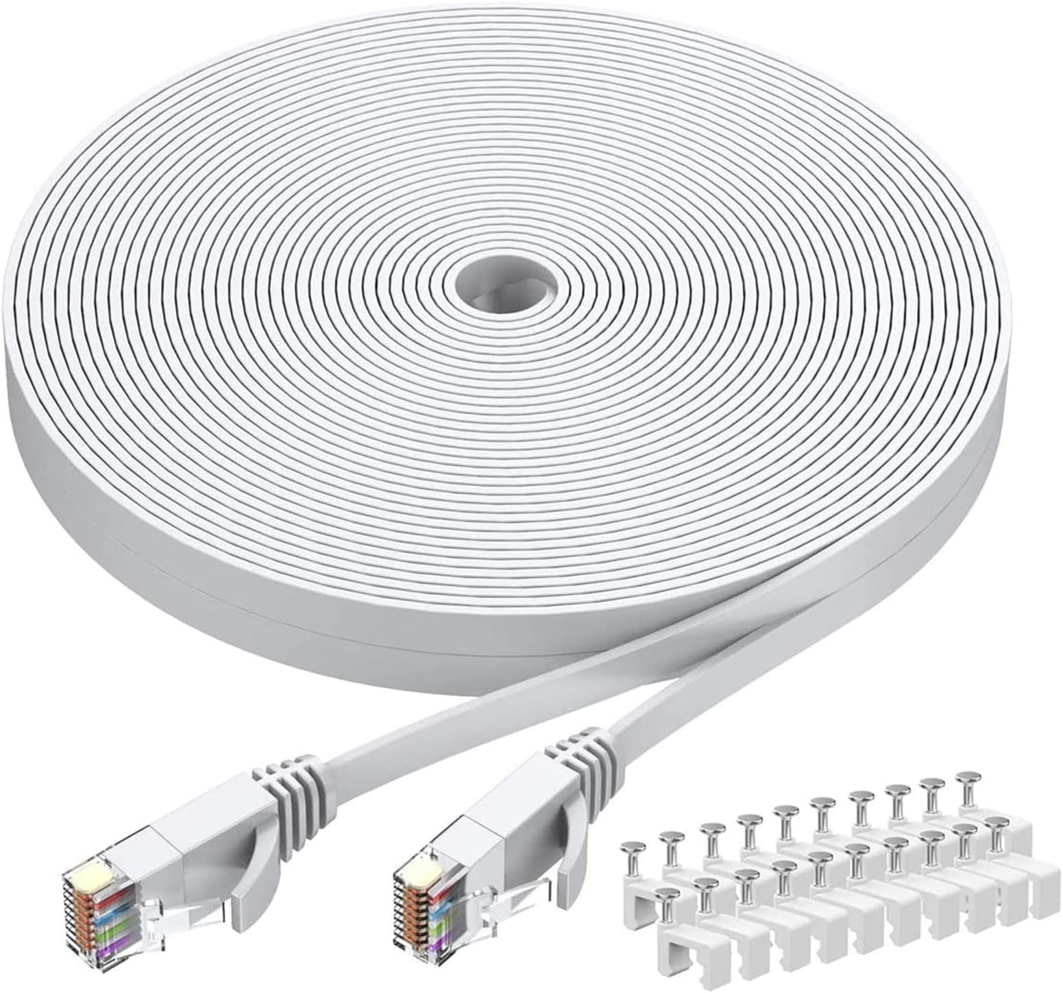 BUSOHE Cat6 Ethernet Cable 60 FT White, Cat-6 Flat Computer Internet LAN Network Ethernet Patch Cable Cord, Faster Than Cat5e/Cat5, LAN Wire with RJ45 Connectors - 60 Feet