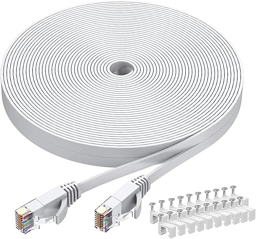 Miniatura 13 de BUSOHE Cable Ethernet Cat6 de 30 pies, color blanco, Cat-6 plano RJ45 para computadora, Internet LAN, red Ethernet, cable de conexión Ethernet - 30