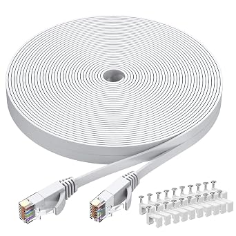 BUSOHE Cat6 Ethernet Cable 60 FT White, Cat-6 Flat Computer Internet LAN Network Ethernet Patch Cable Cord, Faster Than Cat5e/Cat5, LAN Wire with RJ45 Connectors - 60 Feet