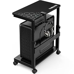 Height Adjustable Computer Tower Stand 2-Tier ATX-Case CPU Holder with Mouse Pad Headphone Stand Mobile PC Standing Under