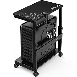 Height Adjustable Computer Tower Stand 2-Tier ATX-Case CPU Holder with Mouse Pad Headphone Stand Mobile PC Standing Under