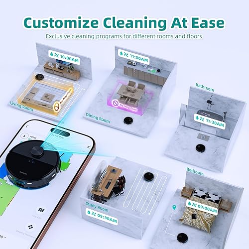 Miniatura 4 de Robot aspirador con fregona de vaciado automático 70 días x manos libres Estación de autovaciado de 2.5L, navegación Lidar WiFiAppAlexa, refuerzo de