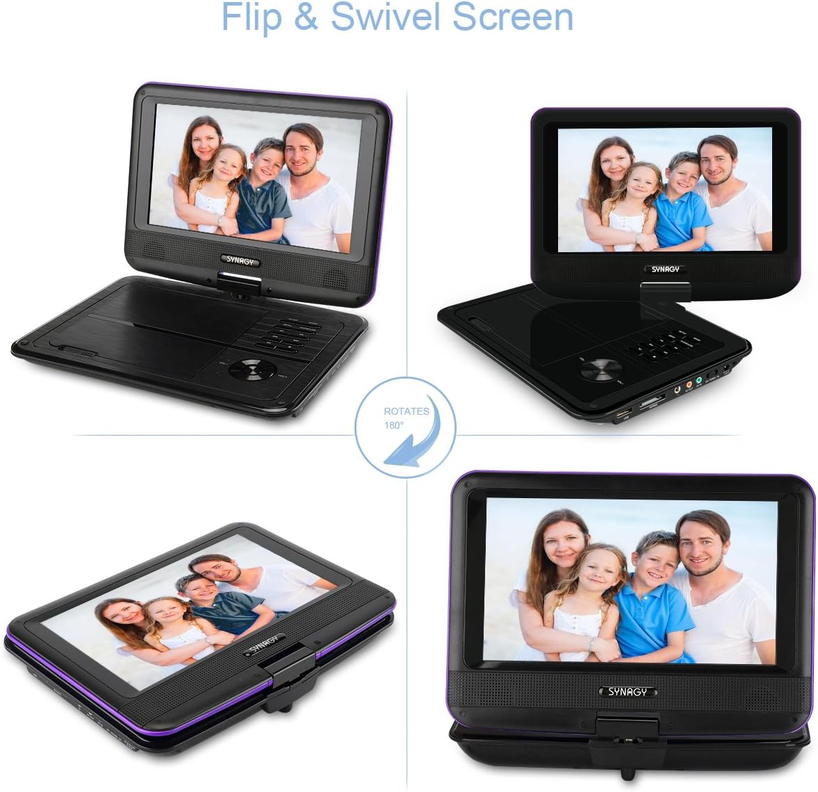 SYNAGY 9" Portable DVD Player CD Player with Swivel Screen Remote Control Rechargeable Battery Car Charger Wall Charger, Personal DVD Player