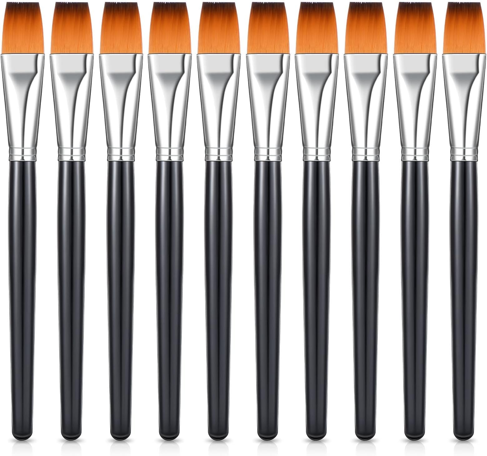 Zonon 10 Pcs 3/4 Inch Flat Paint Brushes Acrylic Painting Craft Accessories Small Watercolor Paint Brushes Bulk for Adult Artist Detail Oil Canvas Face(8.1 x 0.9 x 3/4 Inch,Black)