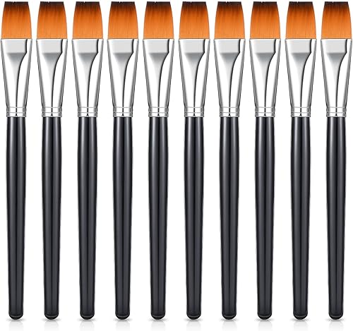 Zonon 10 pinceles planos de pintura de 34 pulgadas, accesorios de manualidades, pequeños pinceles de pintura de acuarela, a granel para detalles de