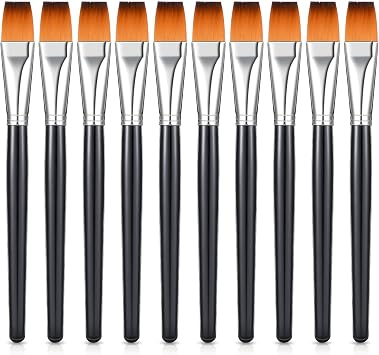 Zonon 10 Pcs 3/4 Inch Flat Paint Brushes Acrylic Painting Craft,Brown