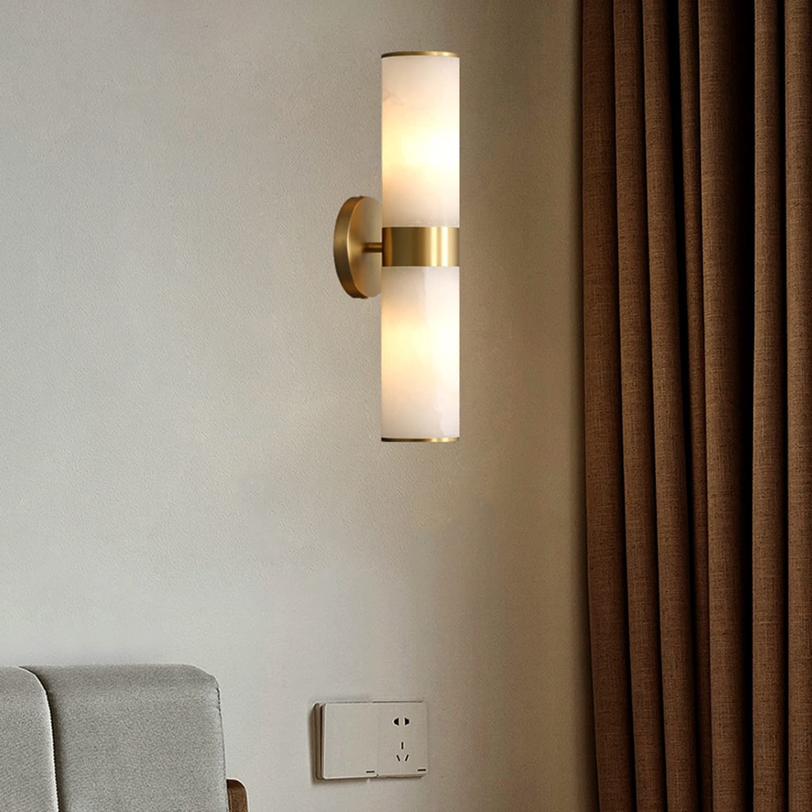 Applique da parete Lampada da parete moderna e di lusso sul comodino, camera degli ospiti dell'hotel, soggiorno, bagno, corridoio, lampada da parete in marmo tutto bronzo Lampada da parete