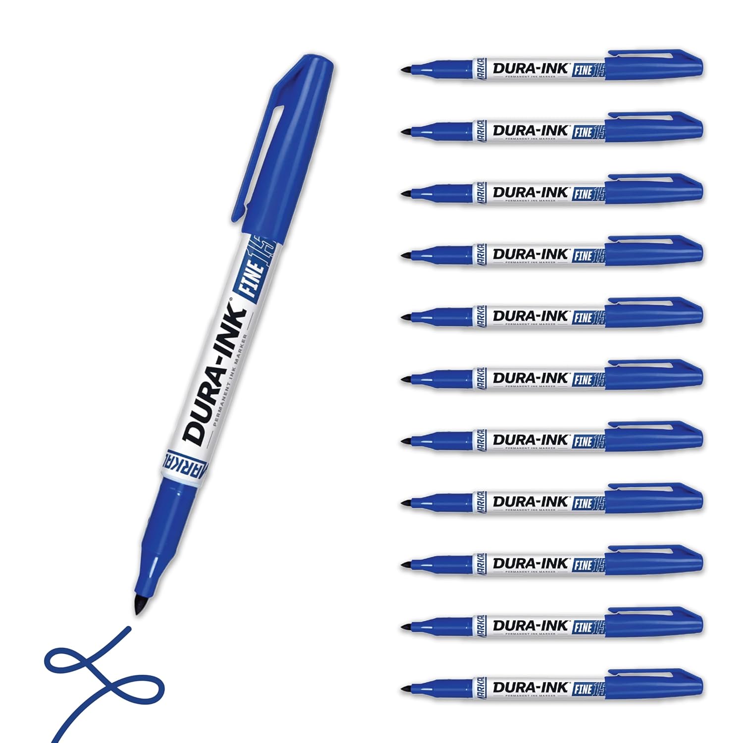 Markal Dura-Ink 15 Fine-Line Permanent Ink Marker, Versatile Surface Compatibility, Size 1.15”, Red, 12-Pack