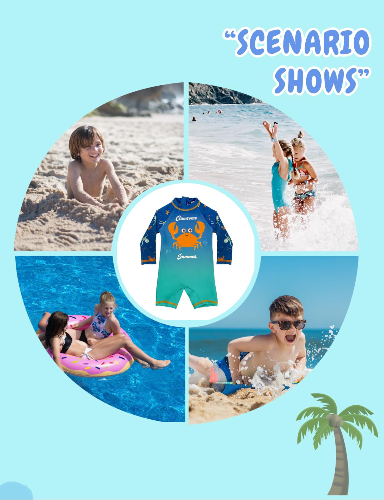weVSwe Baby Toddler Boy Swimsuit Long Sleeve Baby Swimwear UPF 50+ Sun Protection Rash Guard Swimming Costume with Crotch Zipper 0-3 Years — view 46