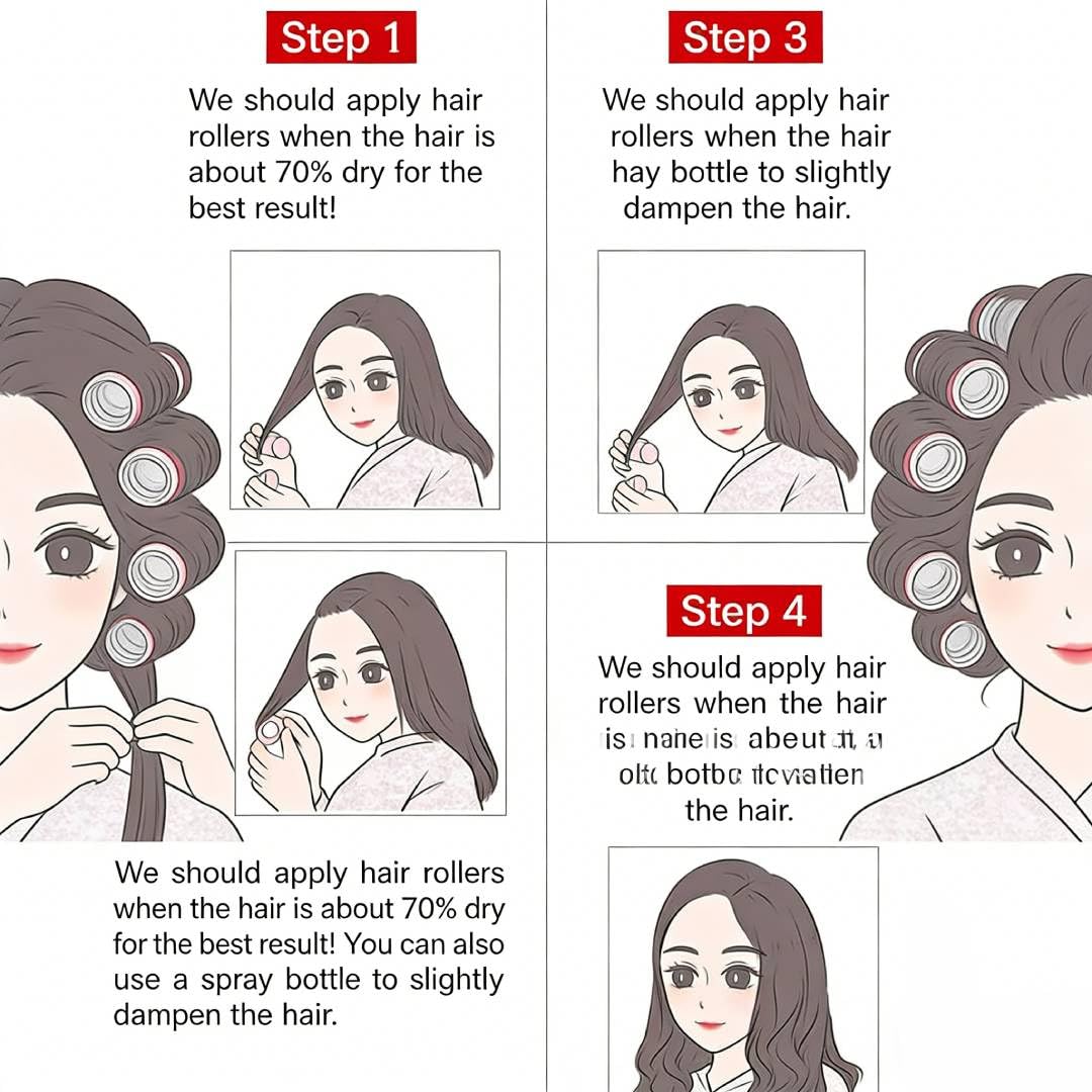 30Pcs Hair Roller, Home Self Grip Hair Curlers Set, Salon Dressing Curler for Thick Thin Hair (Pink)