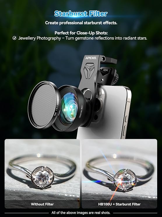 APEXEL 100Ultra Macro Lens with CPL Starlight - Enhanced Version Smartphone Lens for iPhone, Samsung, Pixel | Pro Macro Photography of Flowers, Iinsects, Jewelry, Food Details and Other Small Objects