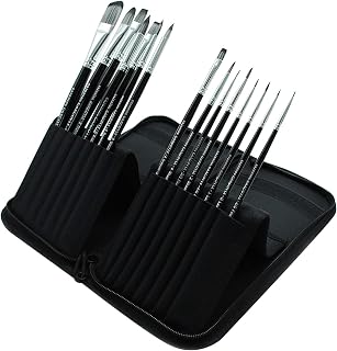 Acrylic Hobby Miniature Paint Brushes - 15 Precision Model Painting Brush for Roleplaying Games Miniatures and Wargaming Figures - Pop Up Carry Case - Basecoat, Detail Dry Brush Miniature Painting