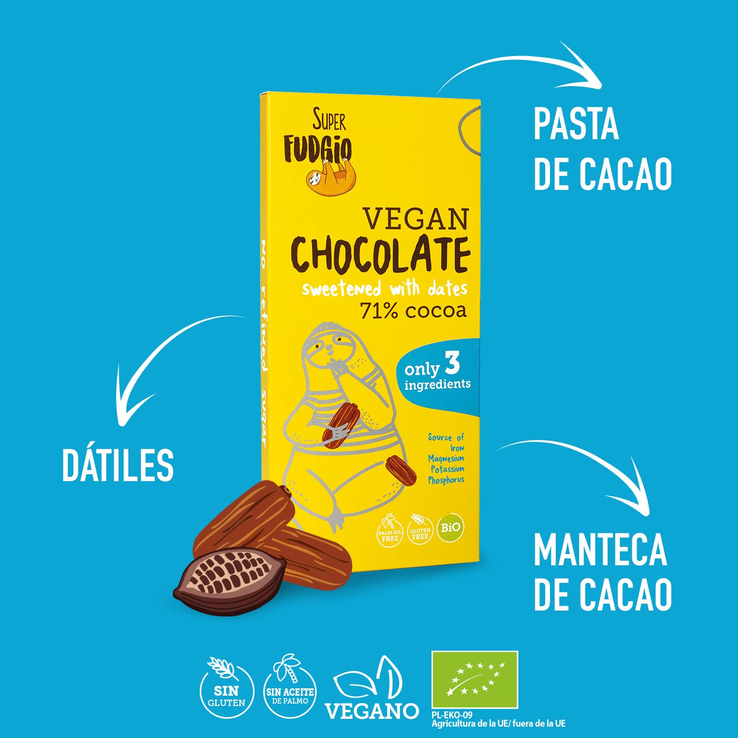 SUPER FUDGiO Bio vegane Schokolade – natürliche Bio-Zutaten, mit Datteln statt Zucker gesüßt – glutenfrei – 10x80 g (Datteln)